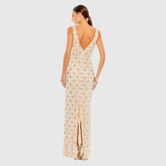 Mac DuggalSleeveless Hand Beaded V-Neck Gown - Picture 4 of 9